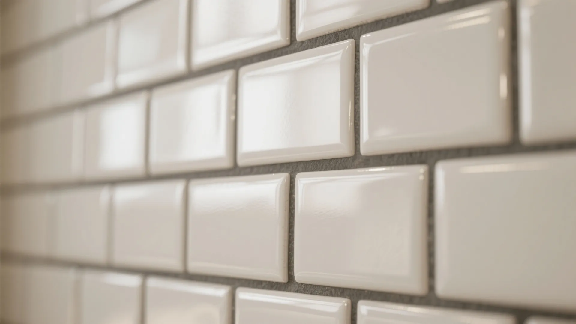 Glossy subway tiles with contrasting grout for bounce and rhythm