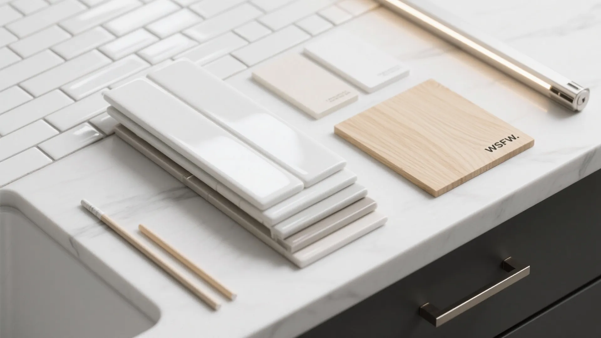 2) Glossy vertical subway tile to lift low ceilings