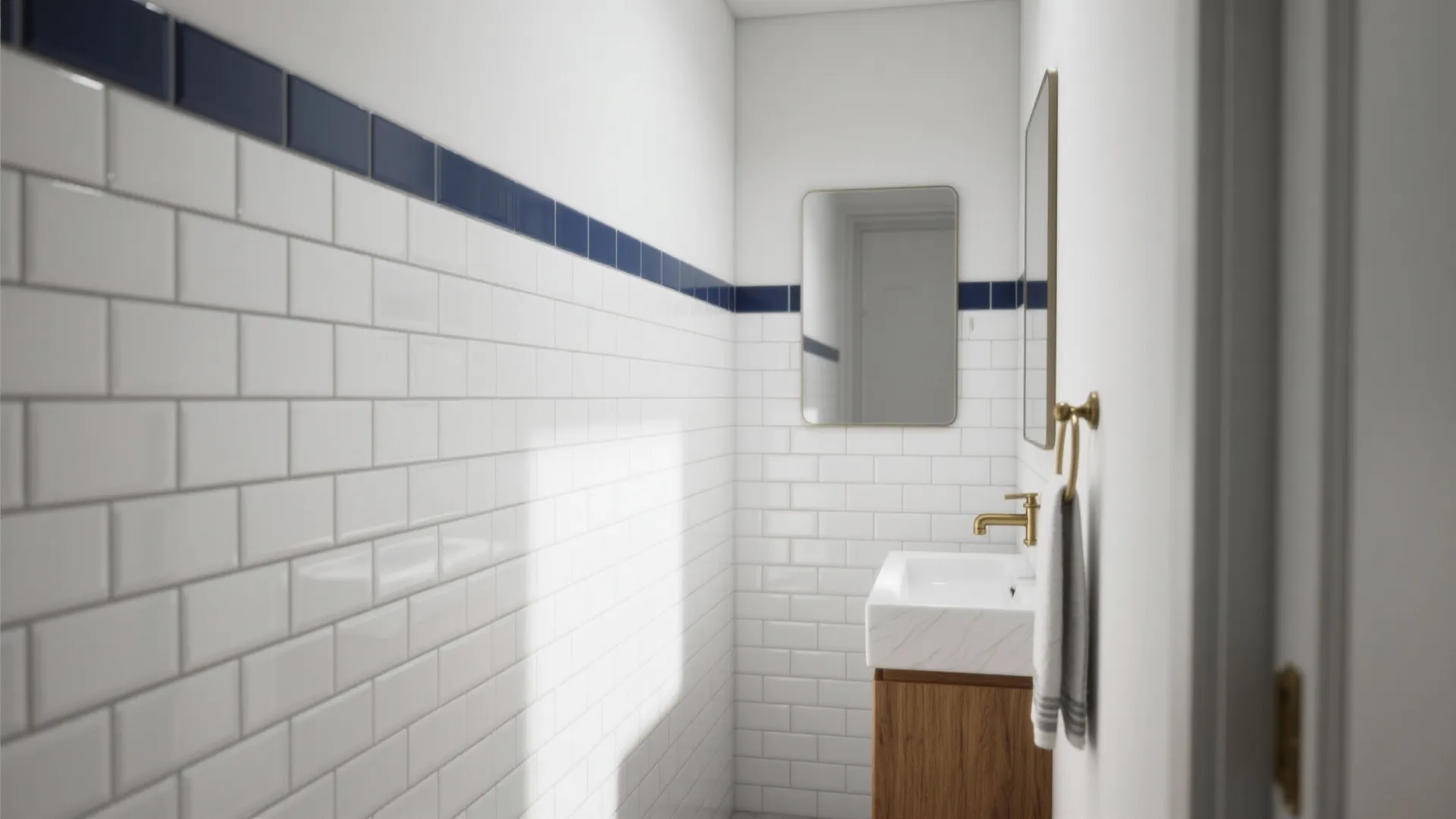 Classic White Subway With Navy Pencil Trim