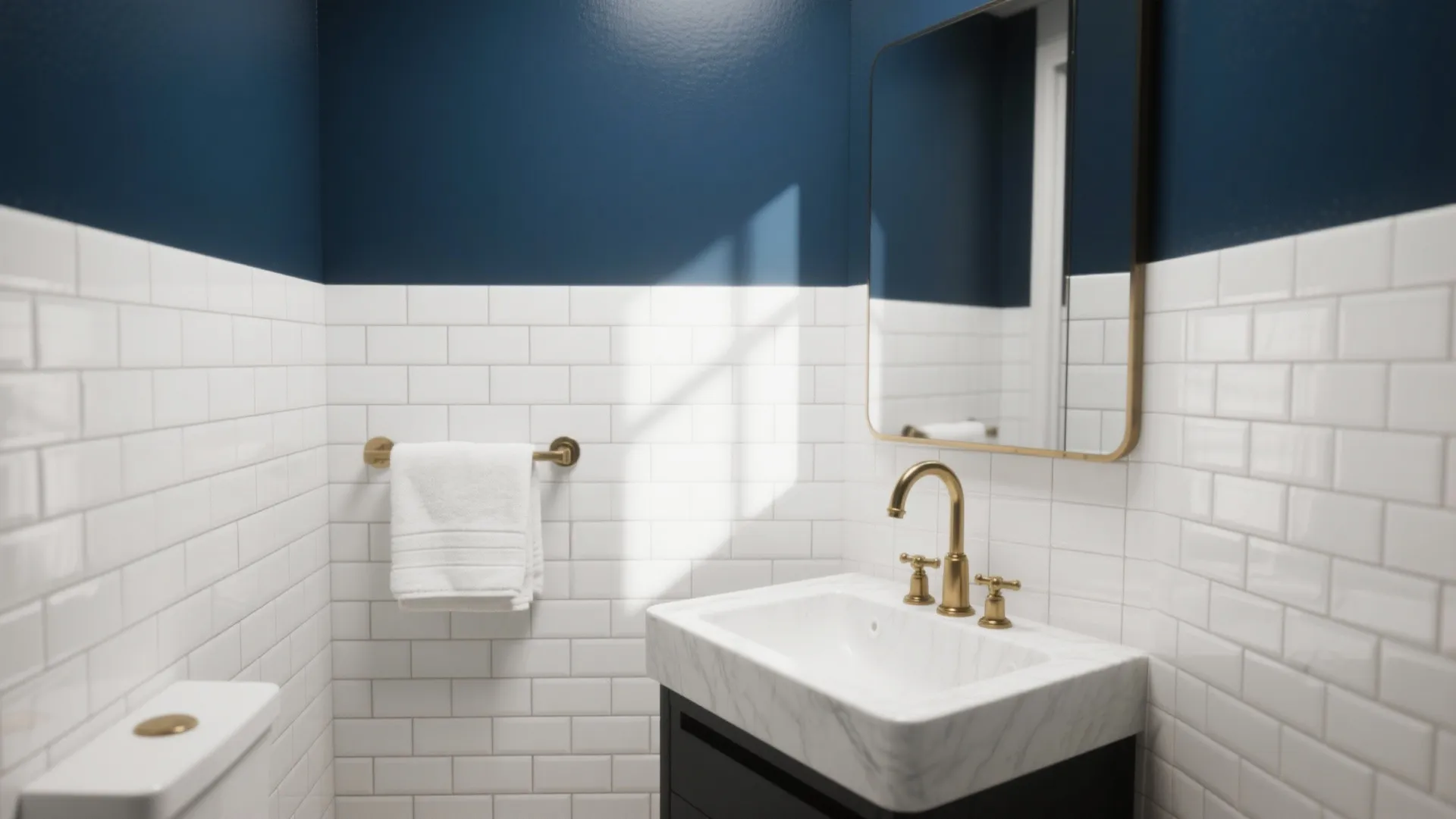 1. Classic Subway + Navy Accent Wall