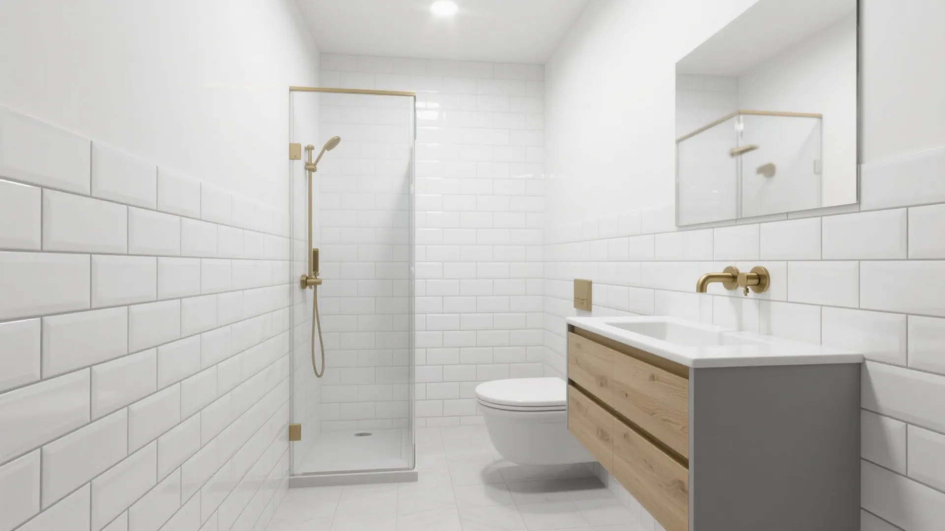 Minimalist subway tiles for bright, compact baths