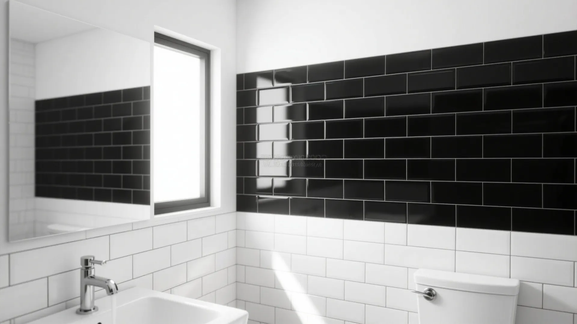 Modern bathroom with black and white subway tile mix