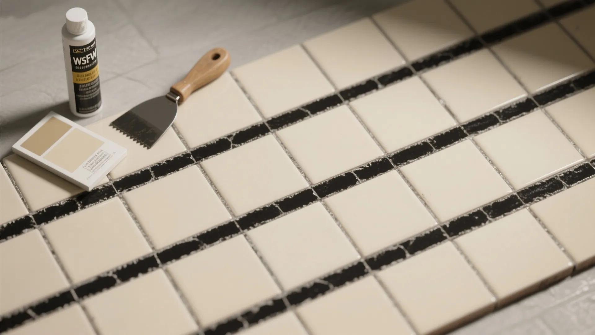 4. Cream Subway Tiles and Black Grout