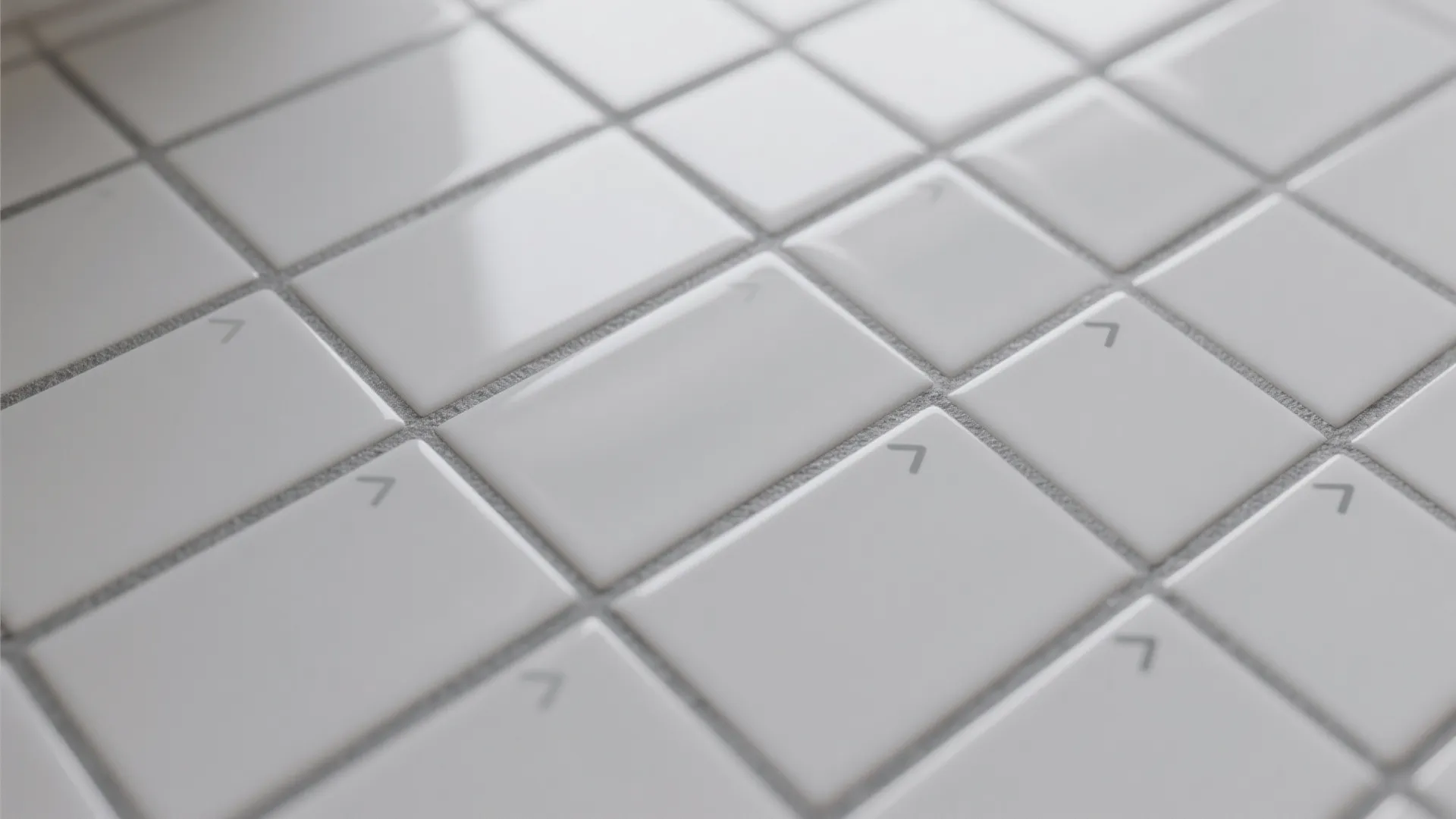 Close up of white rectangular wall tiles with grey grout in a clean modern design