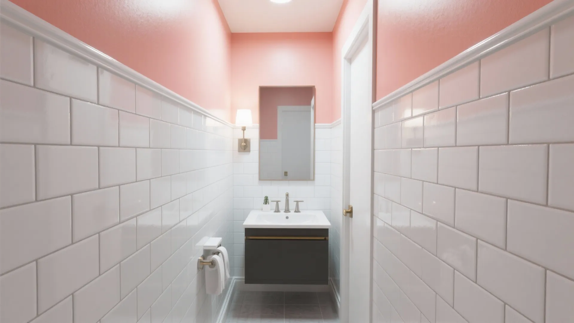 Glossy Subway Wainscoting with Color Pop