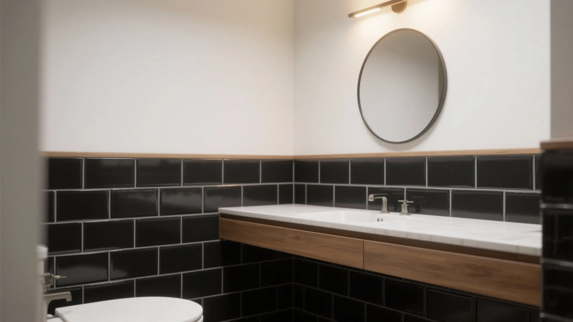 2. Black subway tile as a bold wainscot