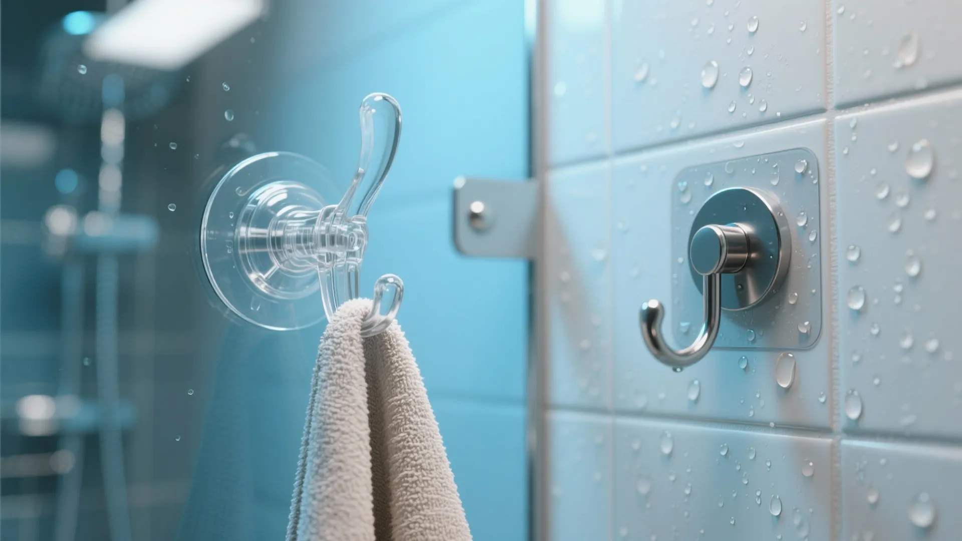 5. Magnetic or suction towel hooks for tile