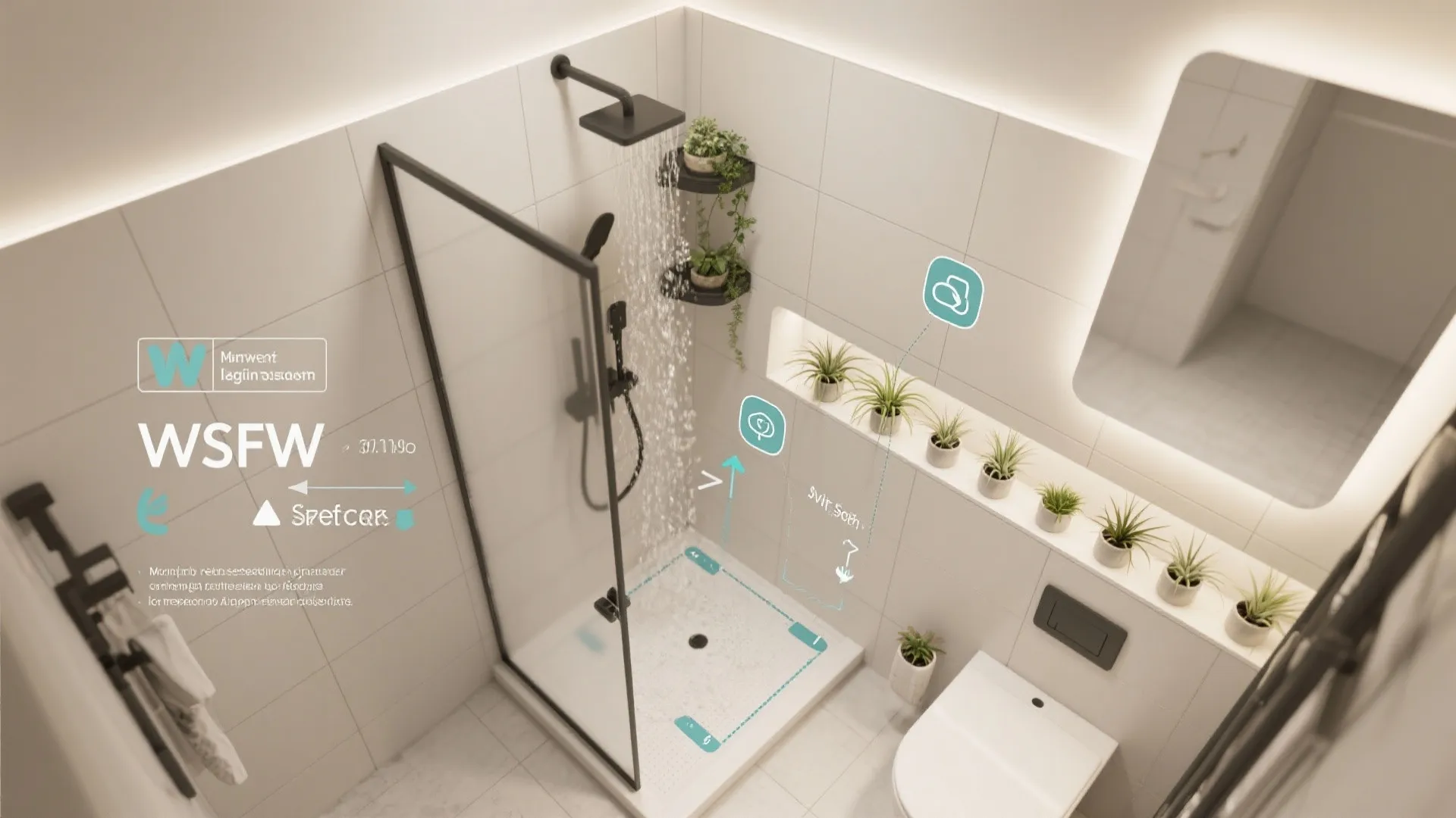 Glass shower ledges and suction planters