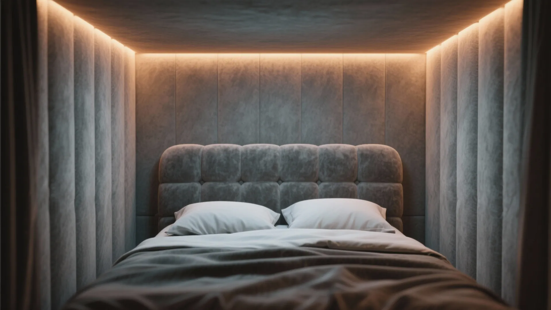 Inspiration 5: Small-bedroom suede cocoon with smart lighting