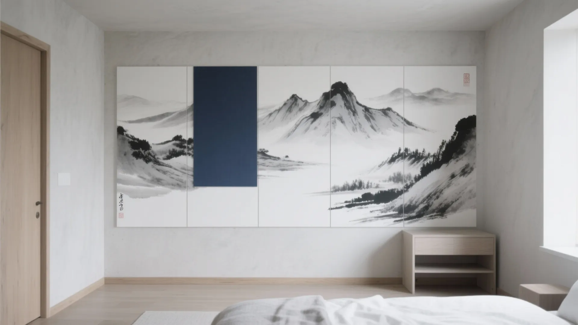 Ink‑Wash (Sumi‑e) Mural or Removable Panels