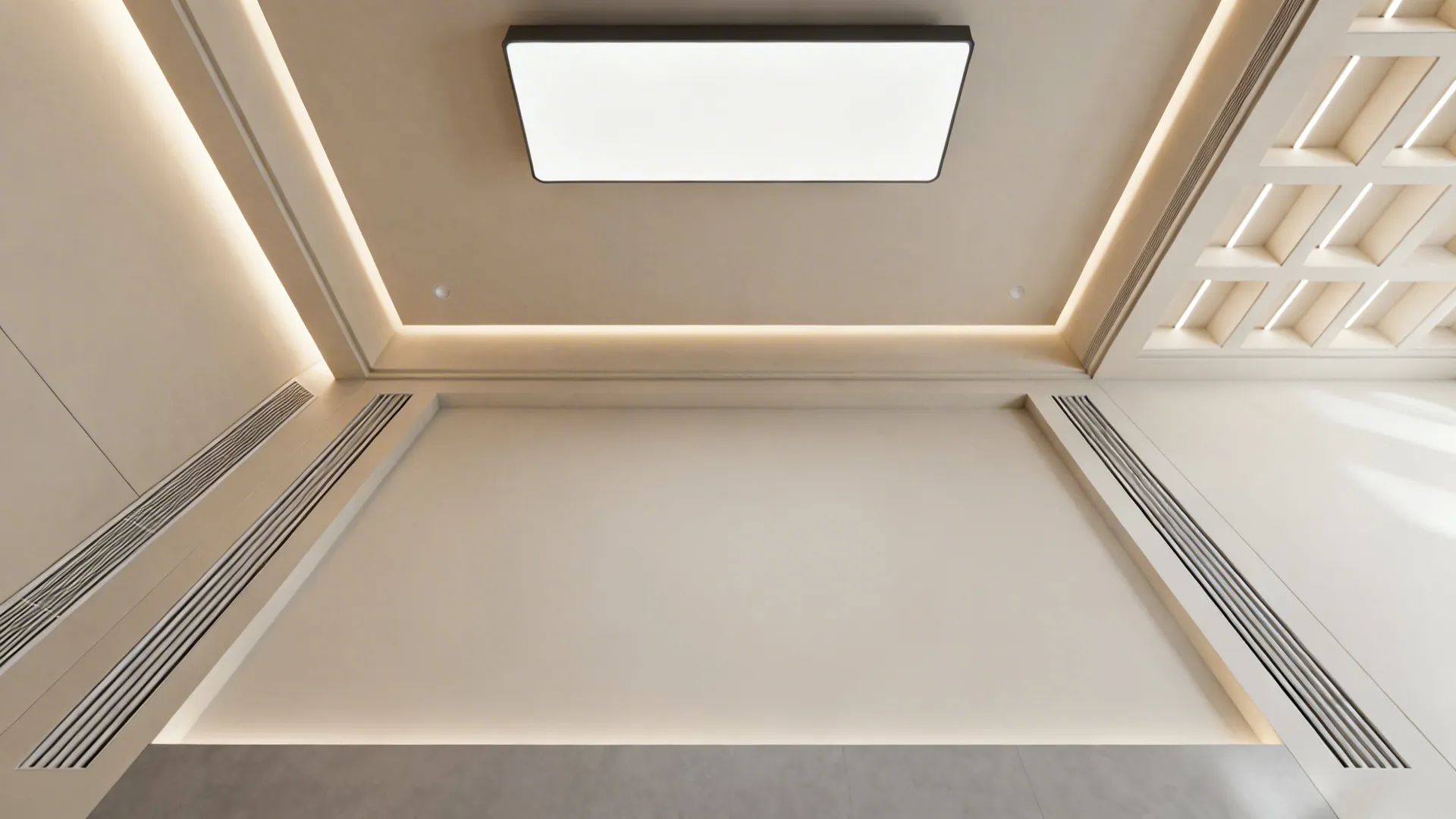 Top-down comparative map of five minimalist ceiling design strategies.