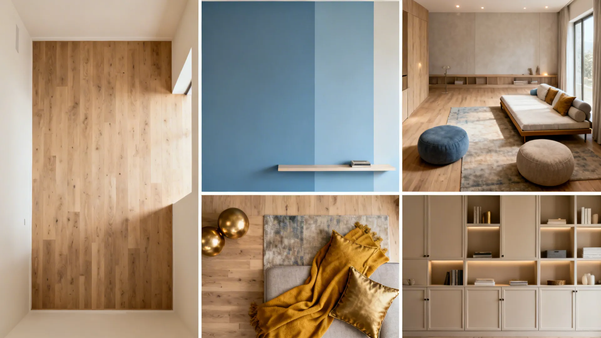 Top-down collage showing five Indian living room strategies in one cohesive plan