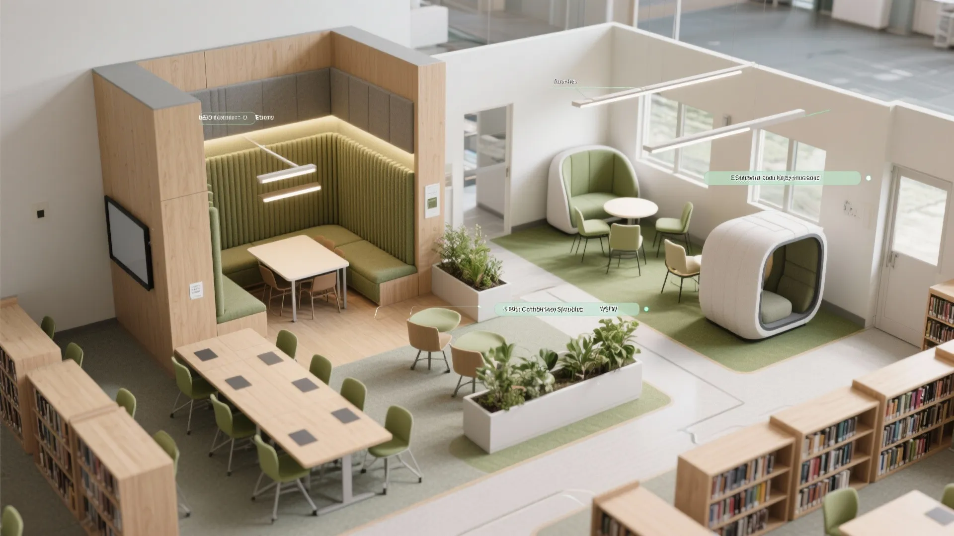 [
  {
    "items": [
      {
        "url": "https://coohom-biz-sg-s3.coohom.com/ins/static/article/summary-zones-top-1762324300646793500.jpg",
        "alt": "Modern office interior design drawing with green seating wooden tables bookshelves and white plant pots"
      }
    ]
  }
]