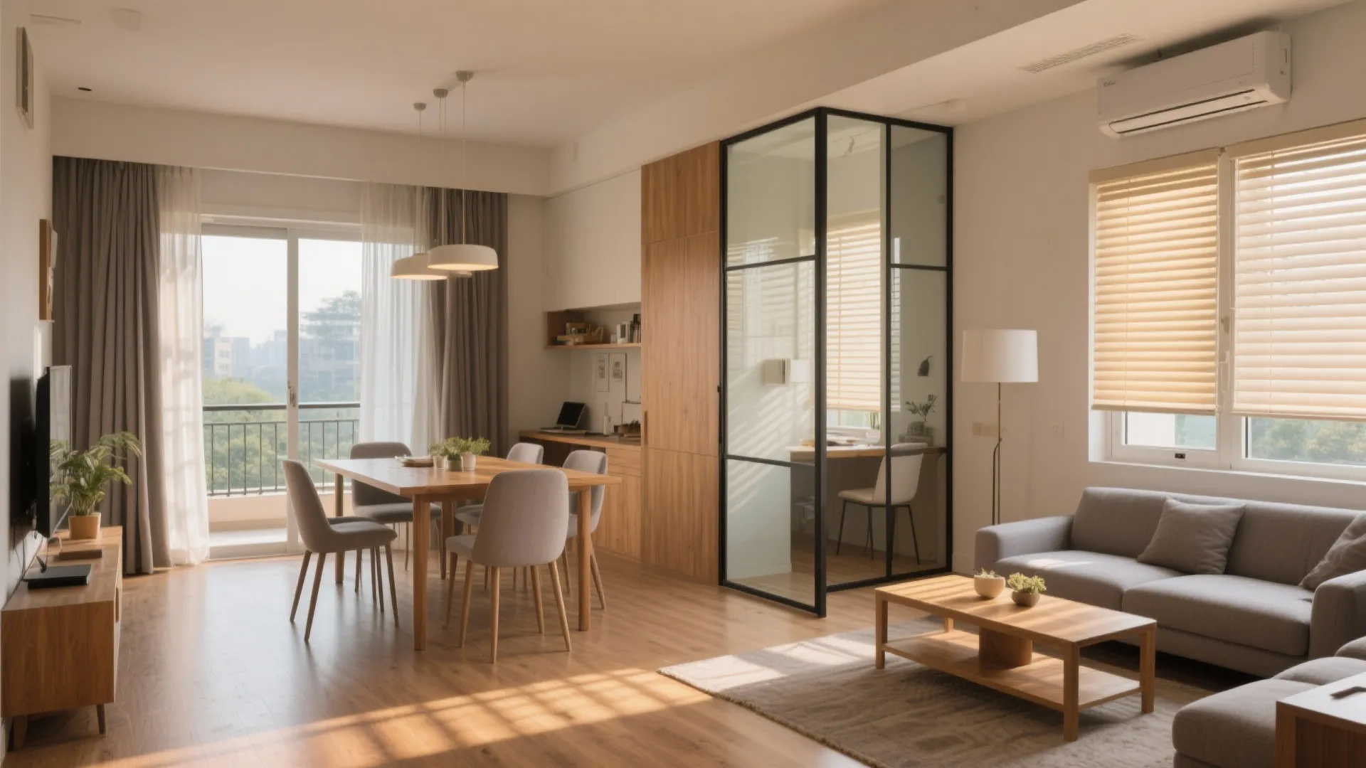 Sun-led layouts for living-dining flow