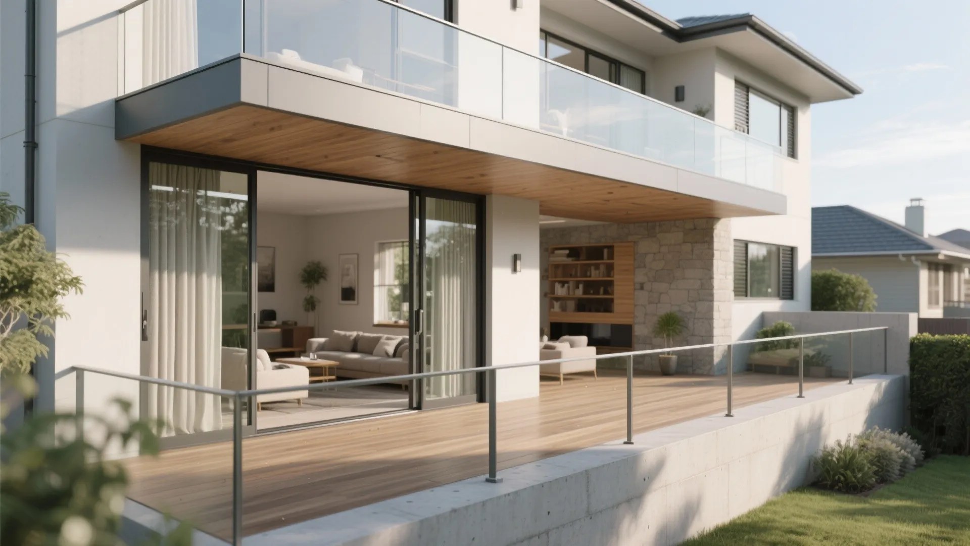 Sun-smart front balcony that works all day