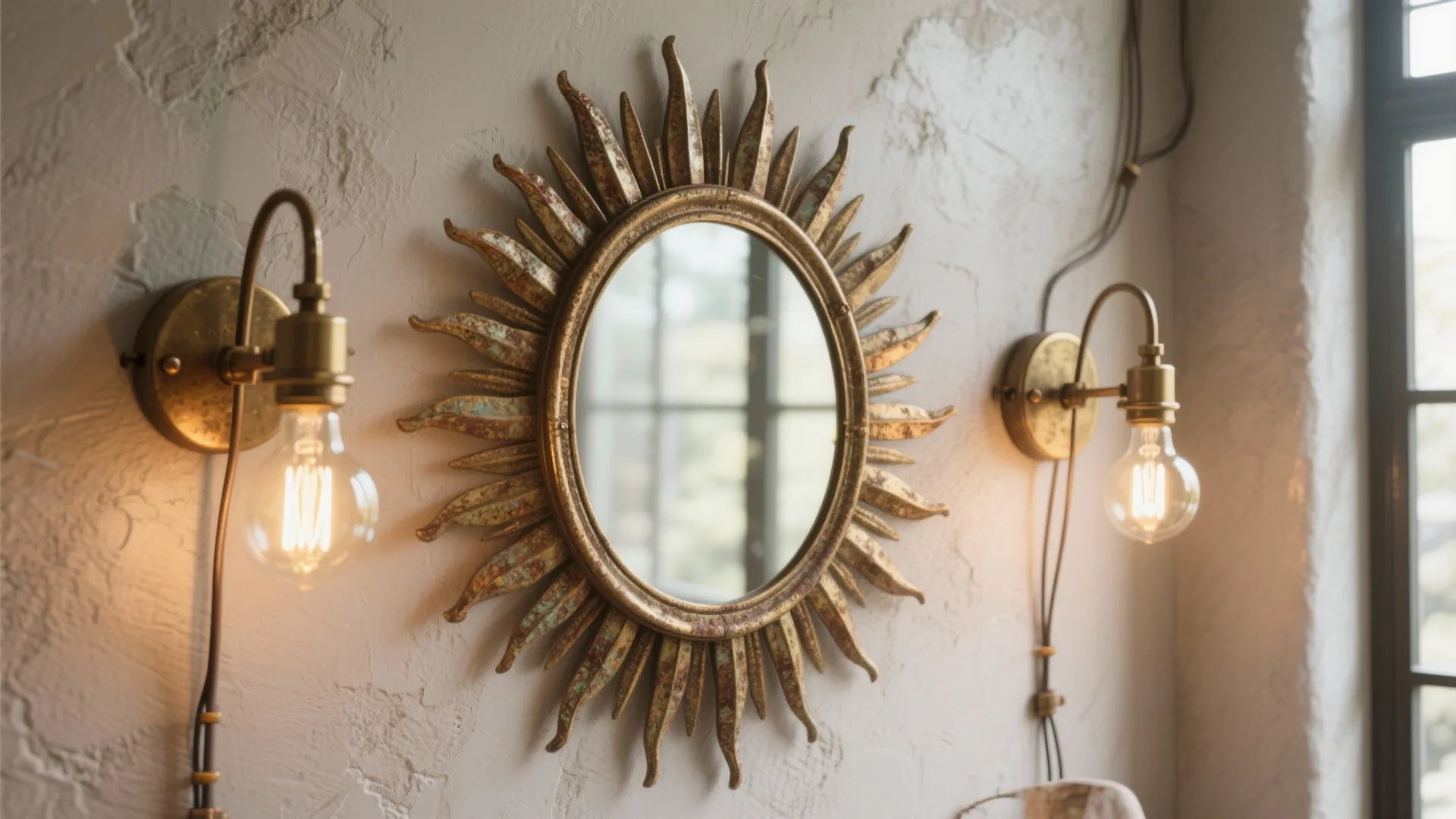 3. Statement mirror and vintage lighting