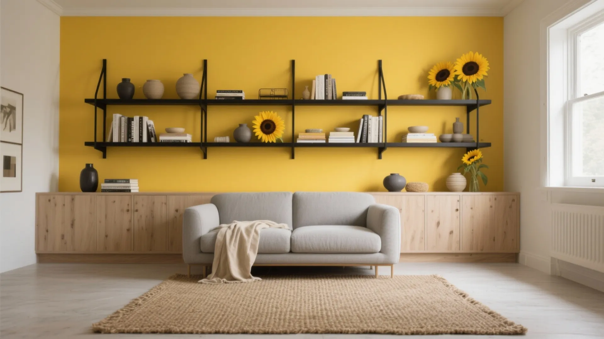 Sunflower Accent Wall to Anchor the Room