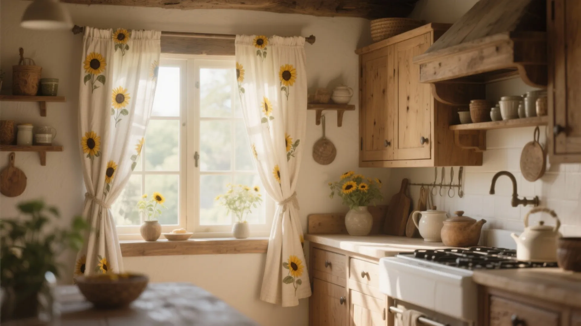 7. Sunflower-patterned Curtains