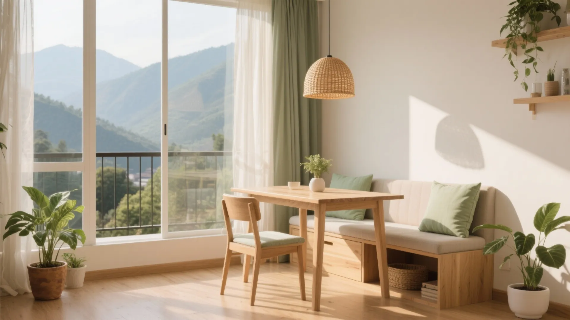 Sunlit Dining Nook with Light Woods