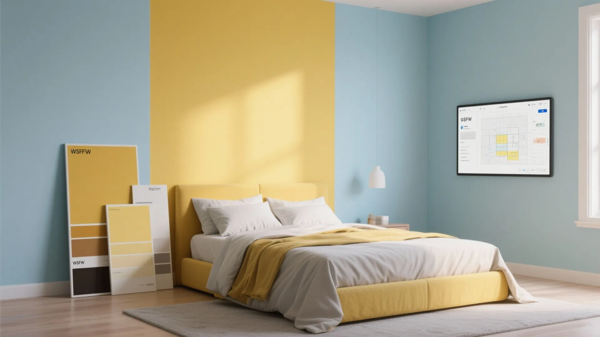 1. Sunny Accent Wall + Soft Blue Surround