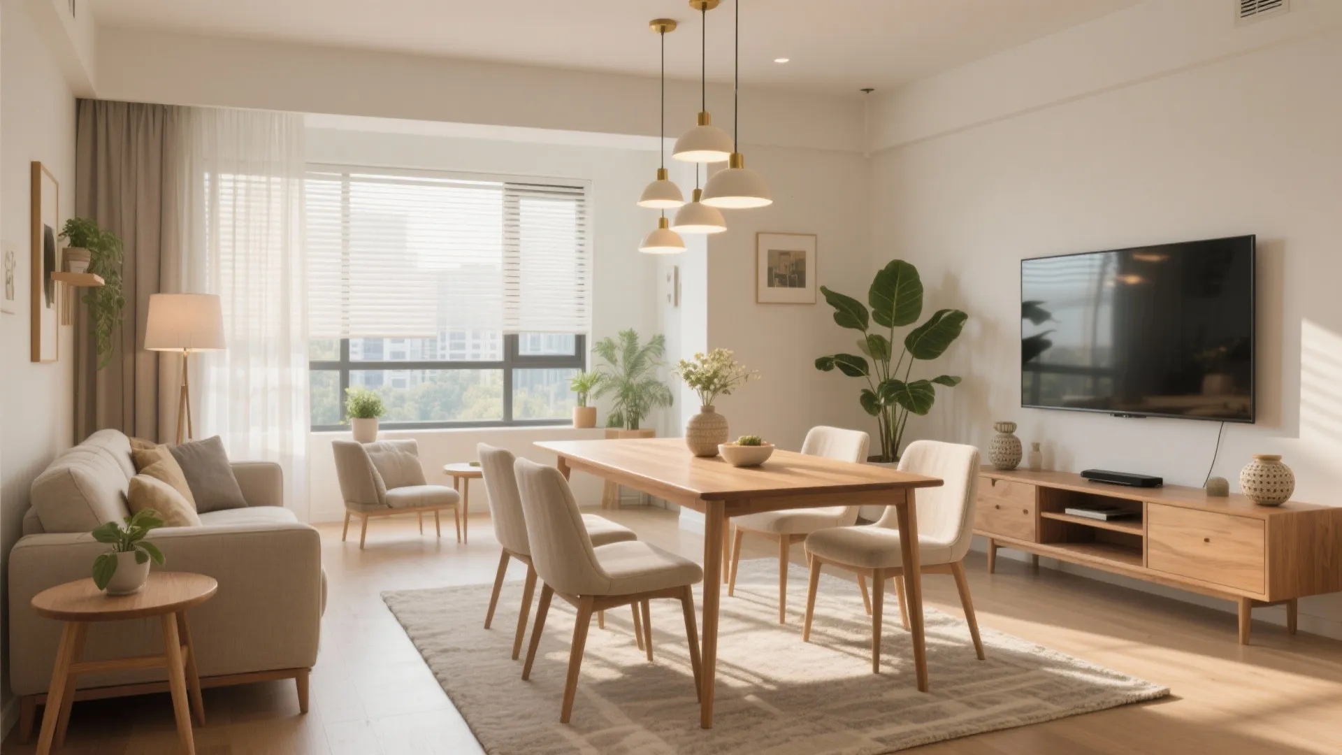 Sun-forward living and dining zoning