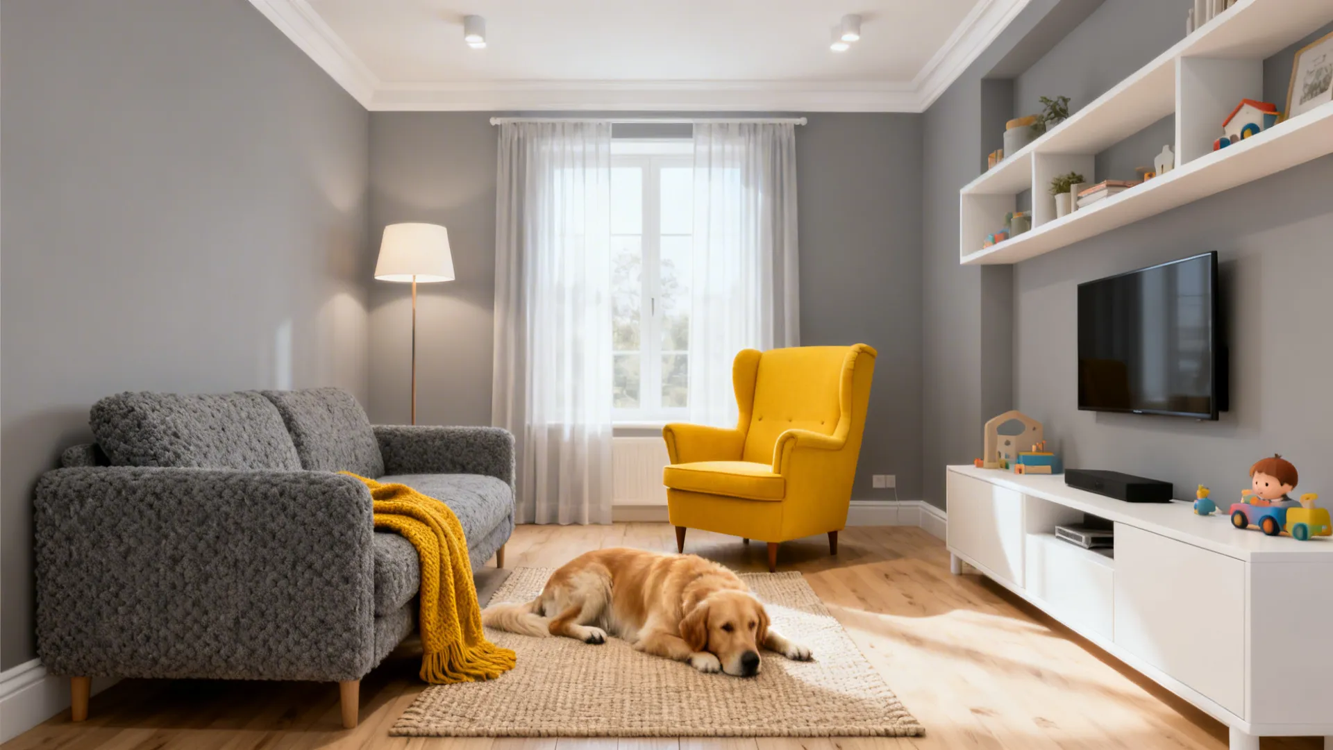 Grey, Yellow & White Living Room Ideas