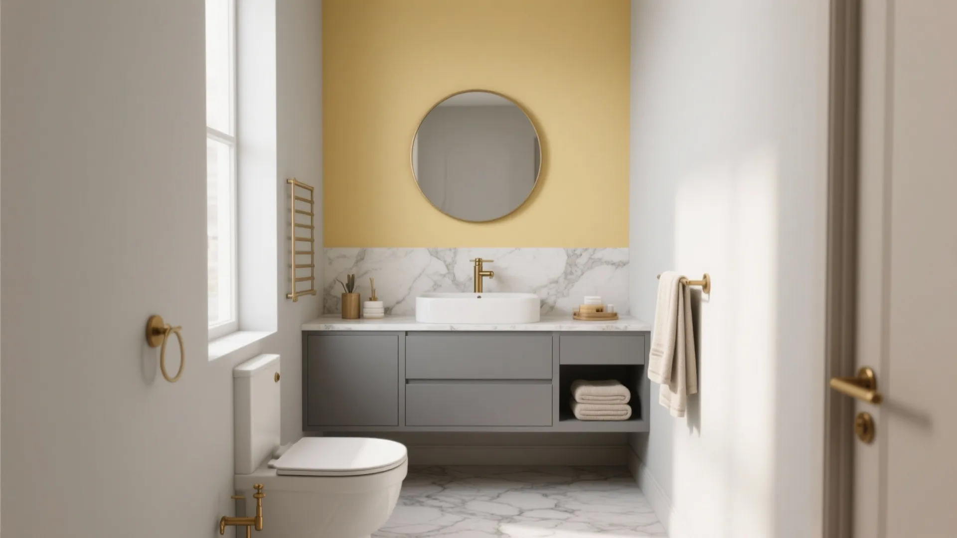 Yellow and Grey Bathroom Decor: 5 Inspiration Ideas: Practical, stylish yellow and grey bathroom decor ideas from a designer with 10+ years' experience