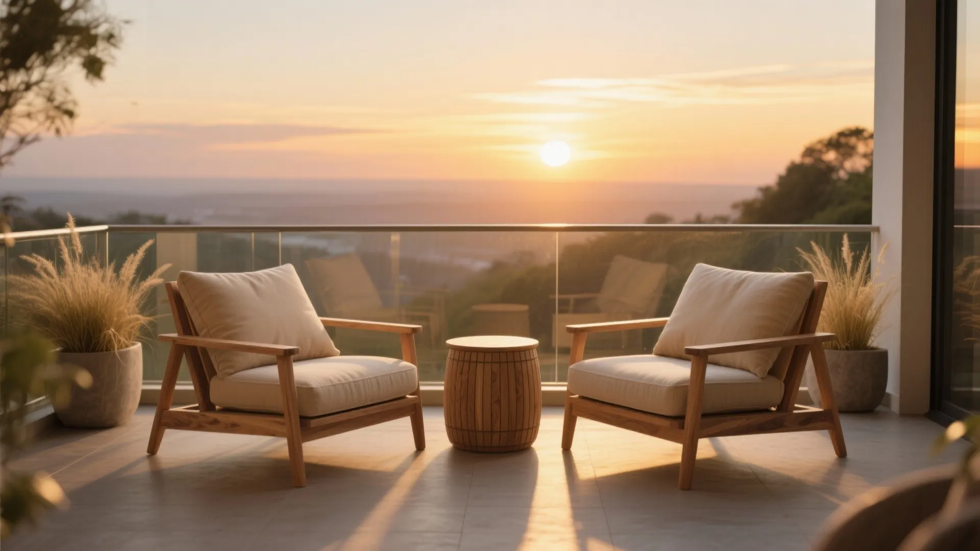 3) Low lounge chairs with a small side table for “sunset mode”