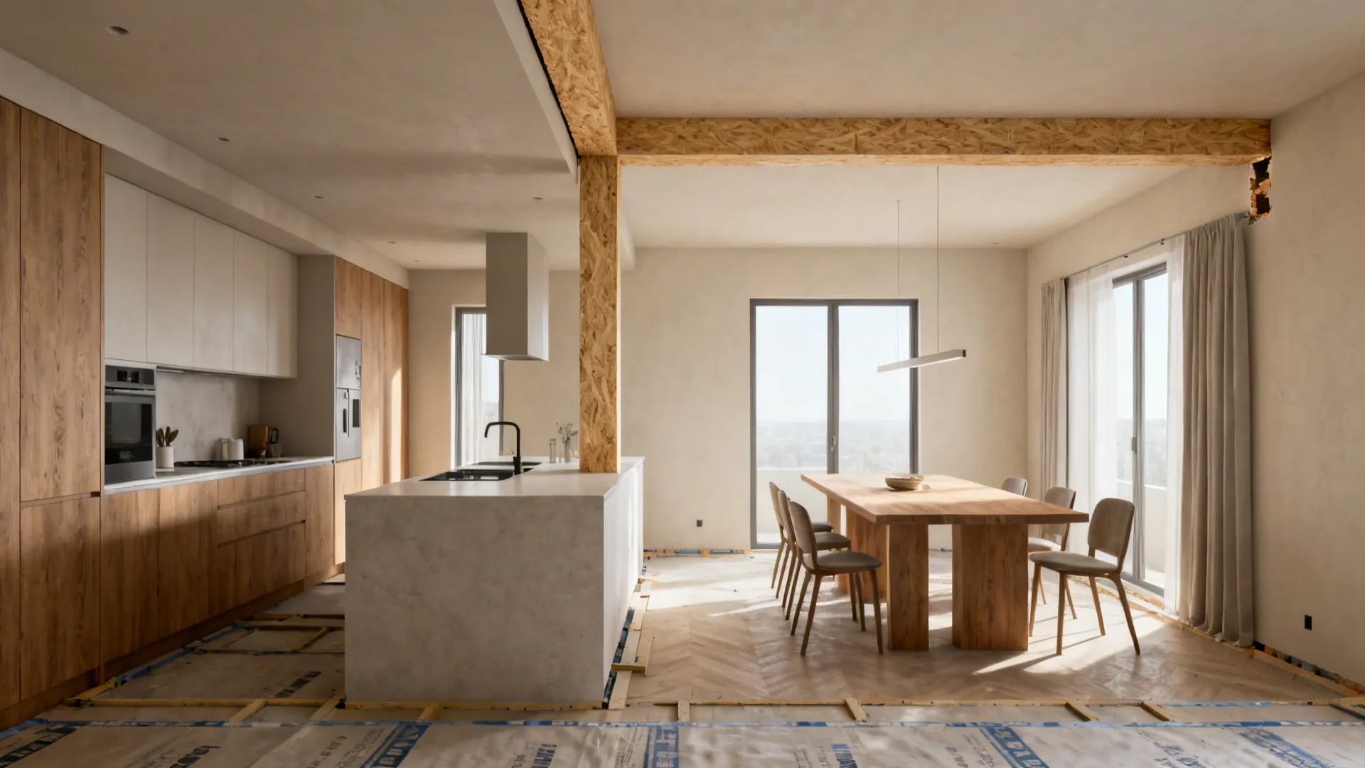 1. Open-plan with a supporting beam