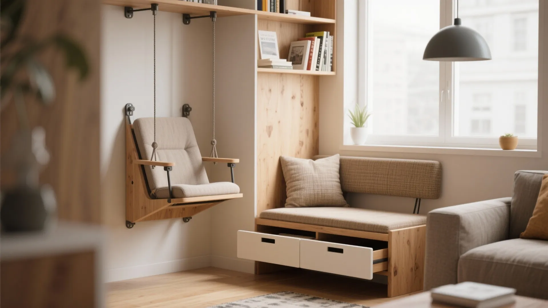 5. Hanging Seat or Fold-Down Bench