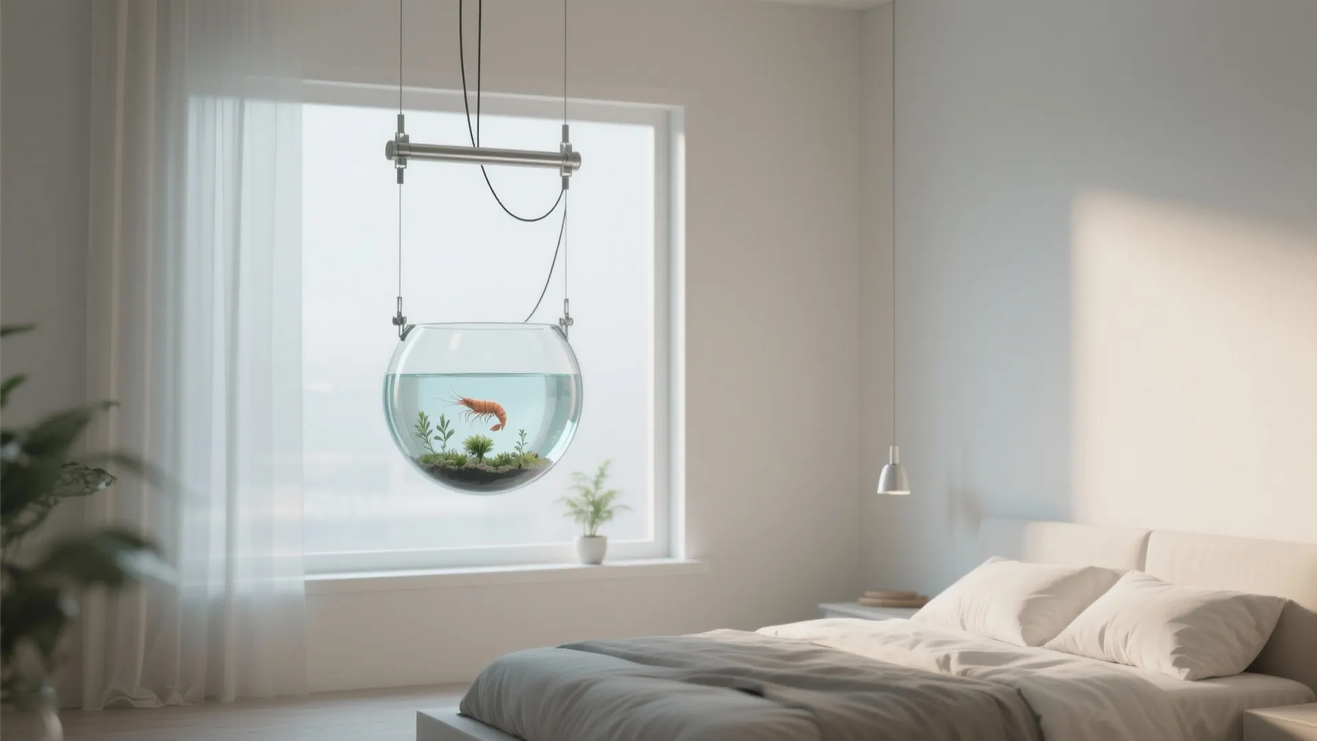 5. Floating ceiling-mounted bowl for modern minimalism