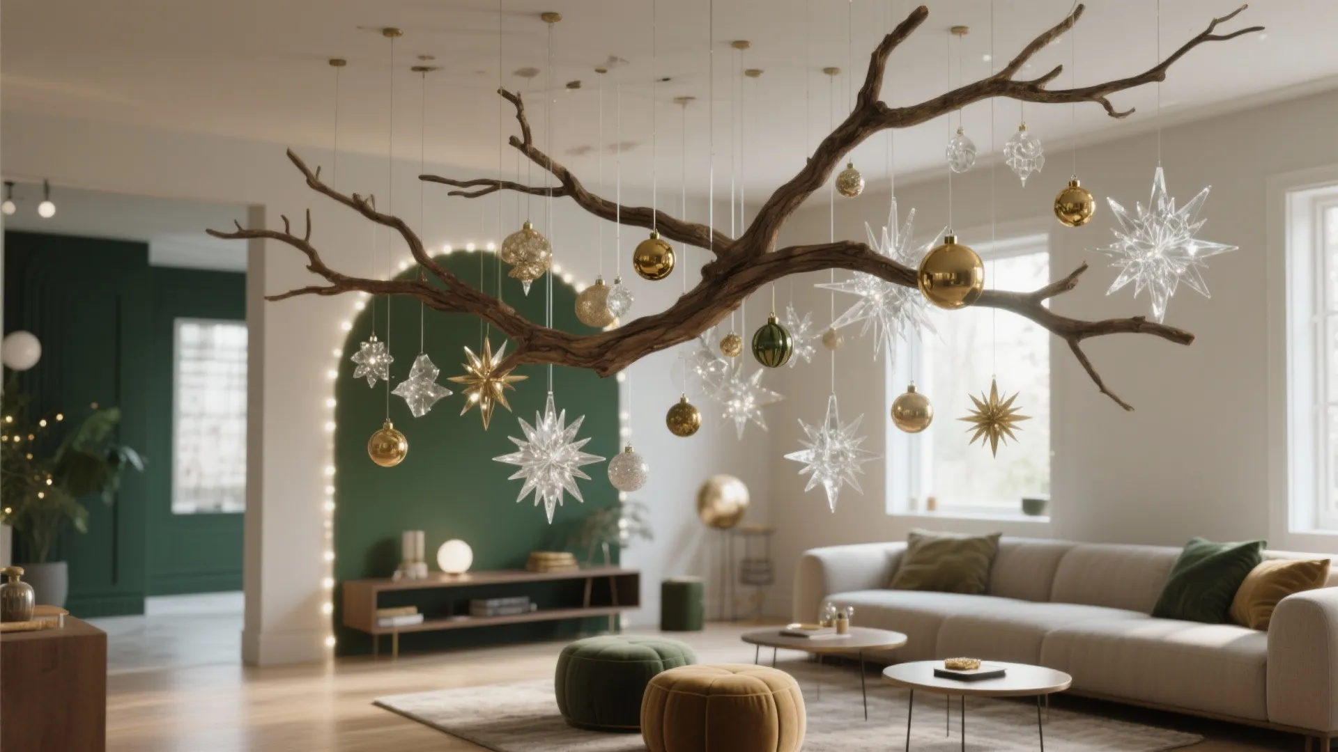 Suspended or Corner-Hung Tree: Light, Airy, and Surprisingly Practical