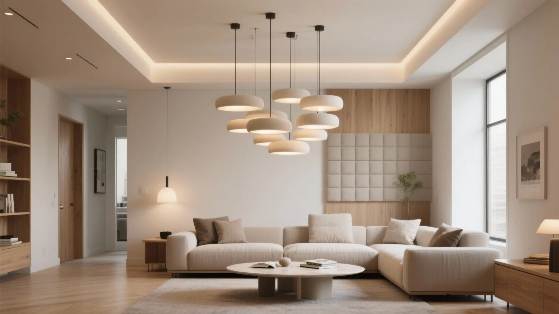 Suspended POP Island with Statement Pendant Cluster