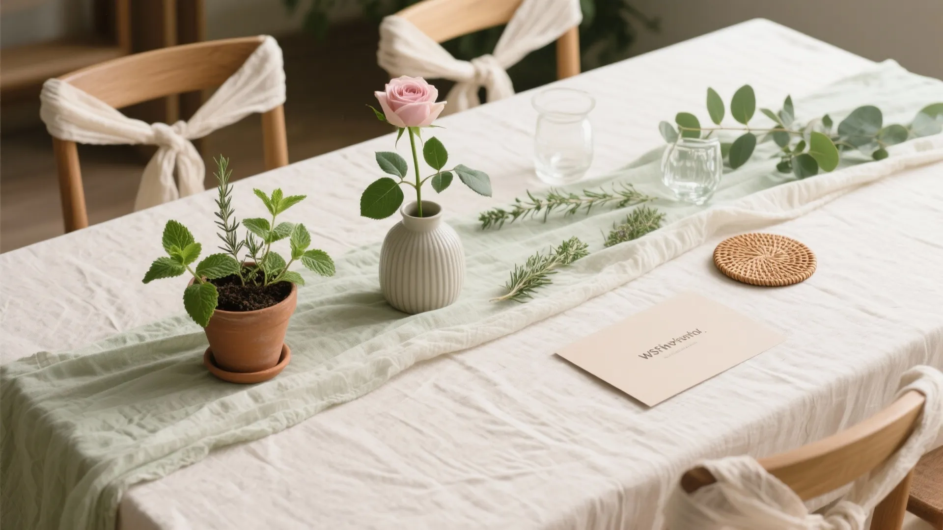 3) Sustainable Sweetness: Reusable Textiles + Potted Florals