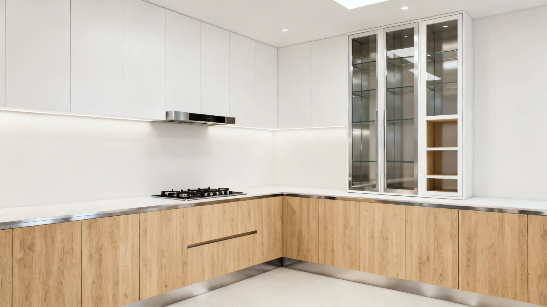Before-and-after of south-west corner switching from a hob to refined tall storage while the cooktop moves to south-east.