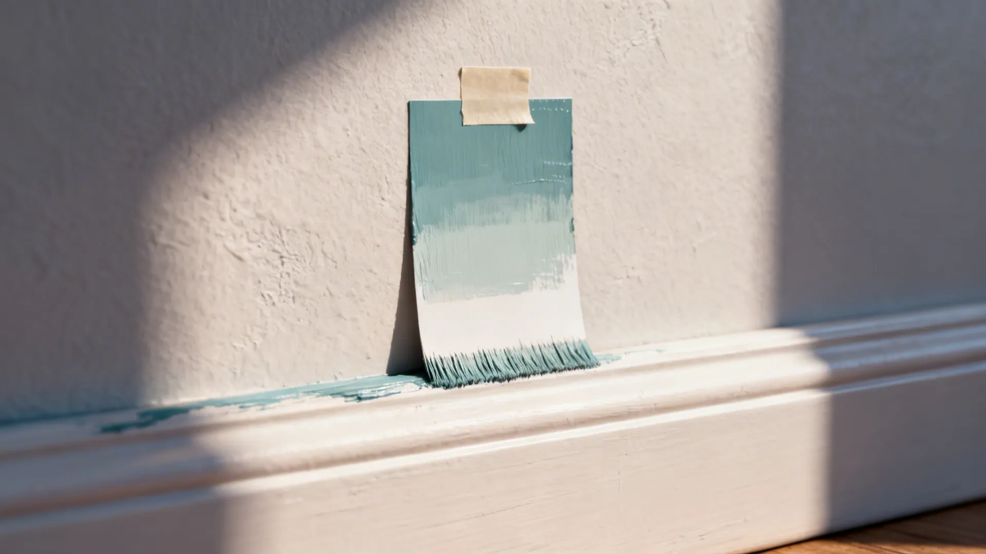 Close-up of paint swatch on wall showing undertone differences and texture.