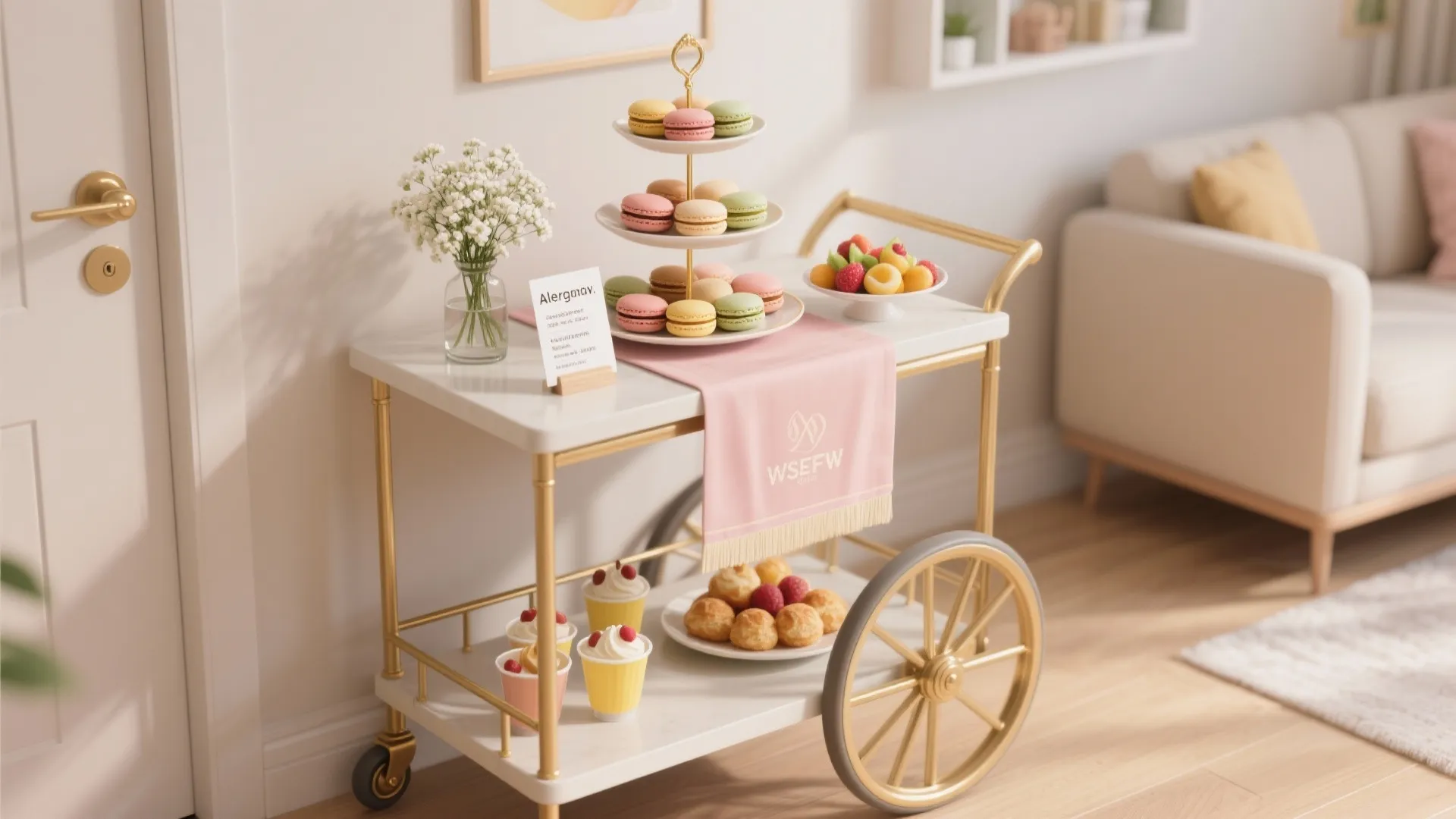 Sweet Treat Cart + Pastel Table Runner