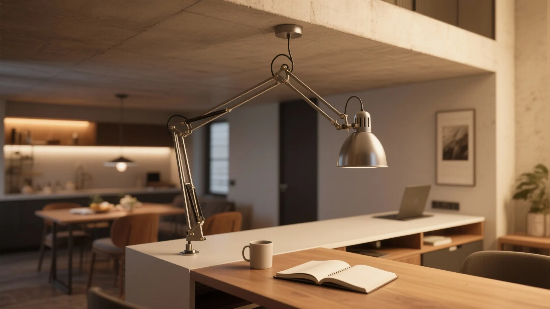 4. Adjustable swing-arm pendants — versatile and social