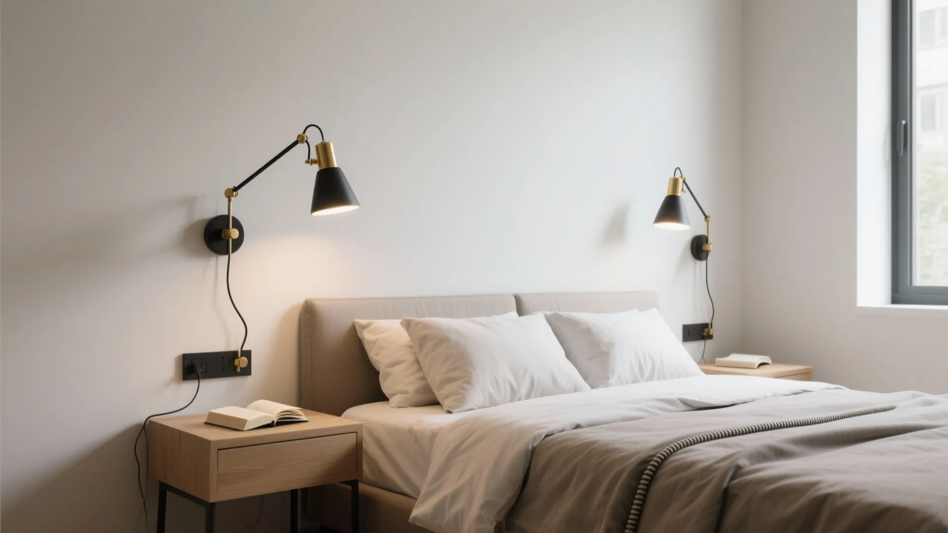 Swing-arm sconces for flexible task zones