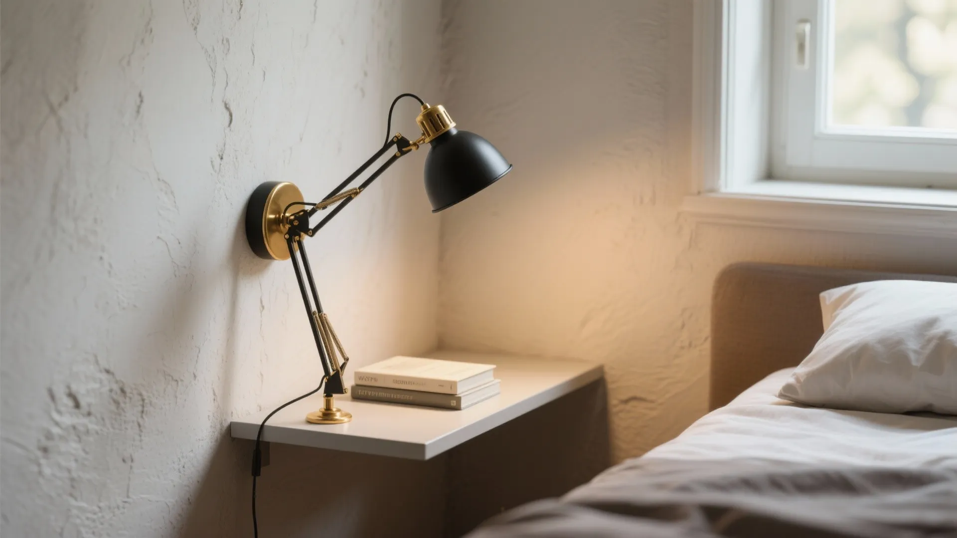 1. Swing-arm sconces for bedside flexibility