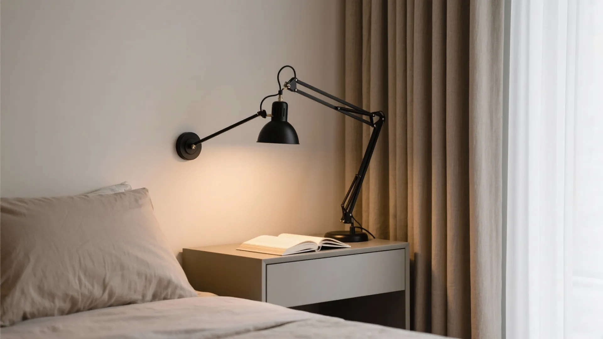 Adjustable swing-arm lamps for flexible task zones