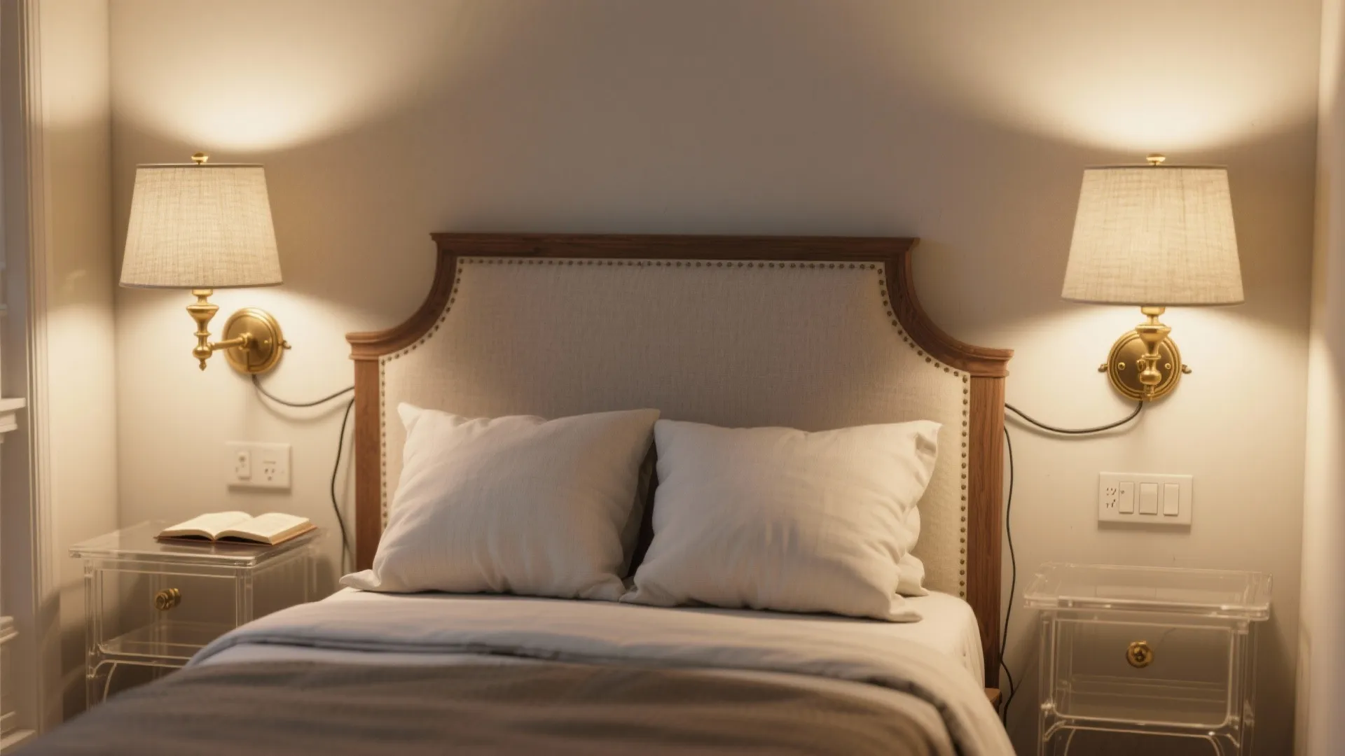 Swing-arm bedside sconces as space savers