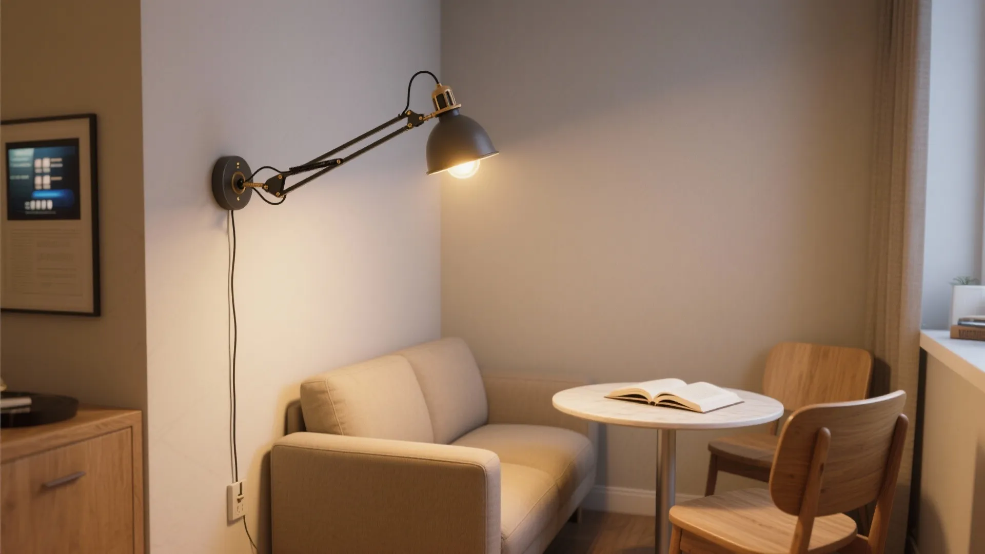 3) Adjustable swing-arm lamps as task and ambient in one