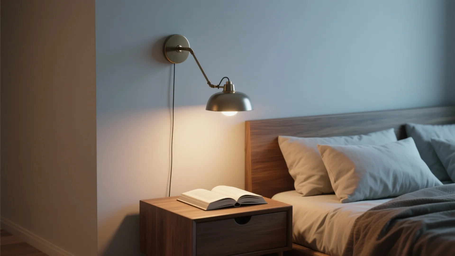 2. Swing-arm reading sconces next to a bed or sofa