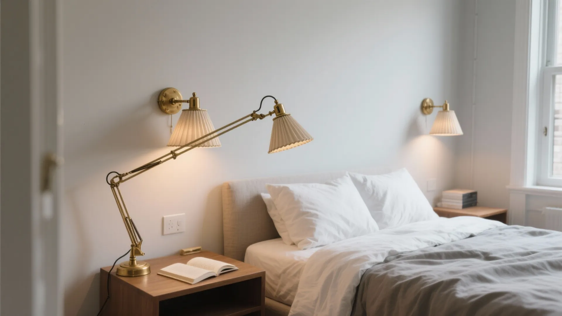 2) Swing-arm reading lights that save space