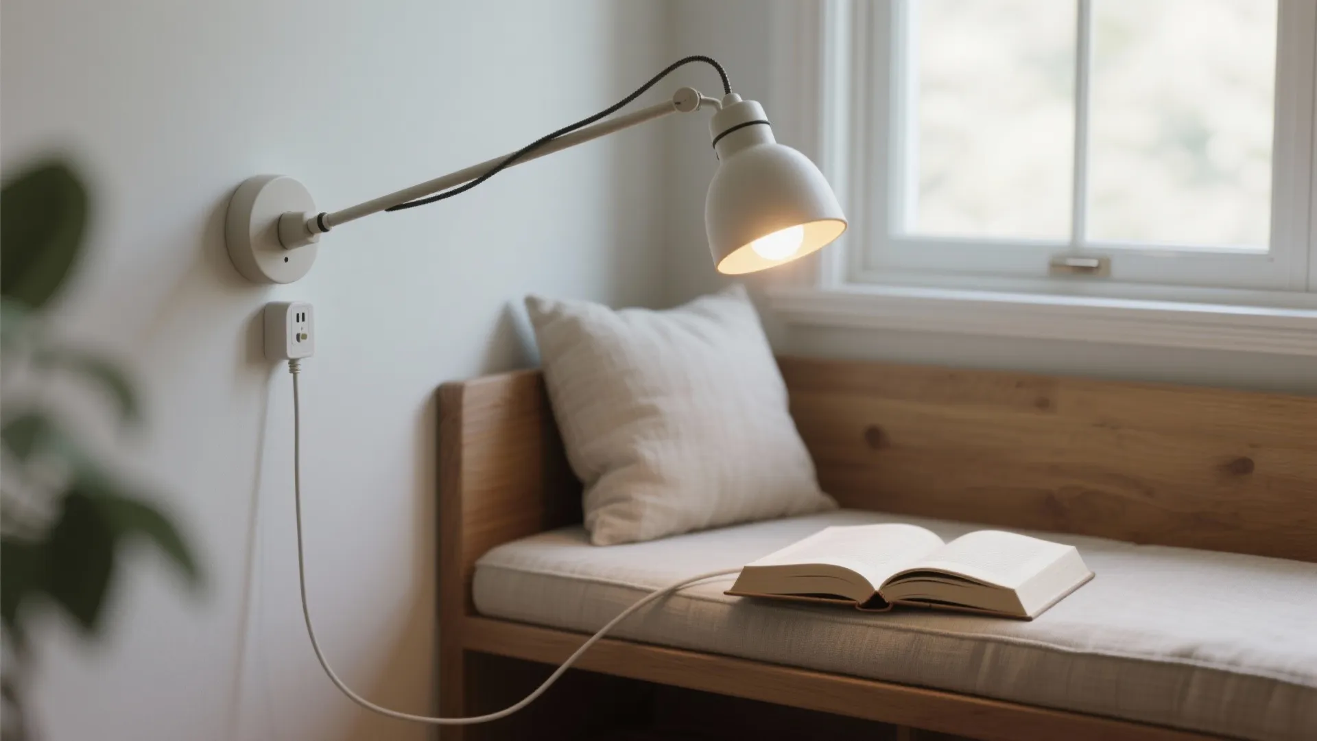 1. Swing-arm plug-in sconce for a reading nook