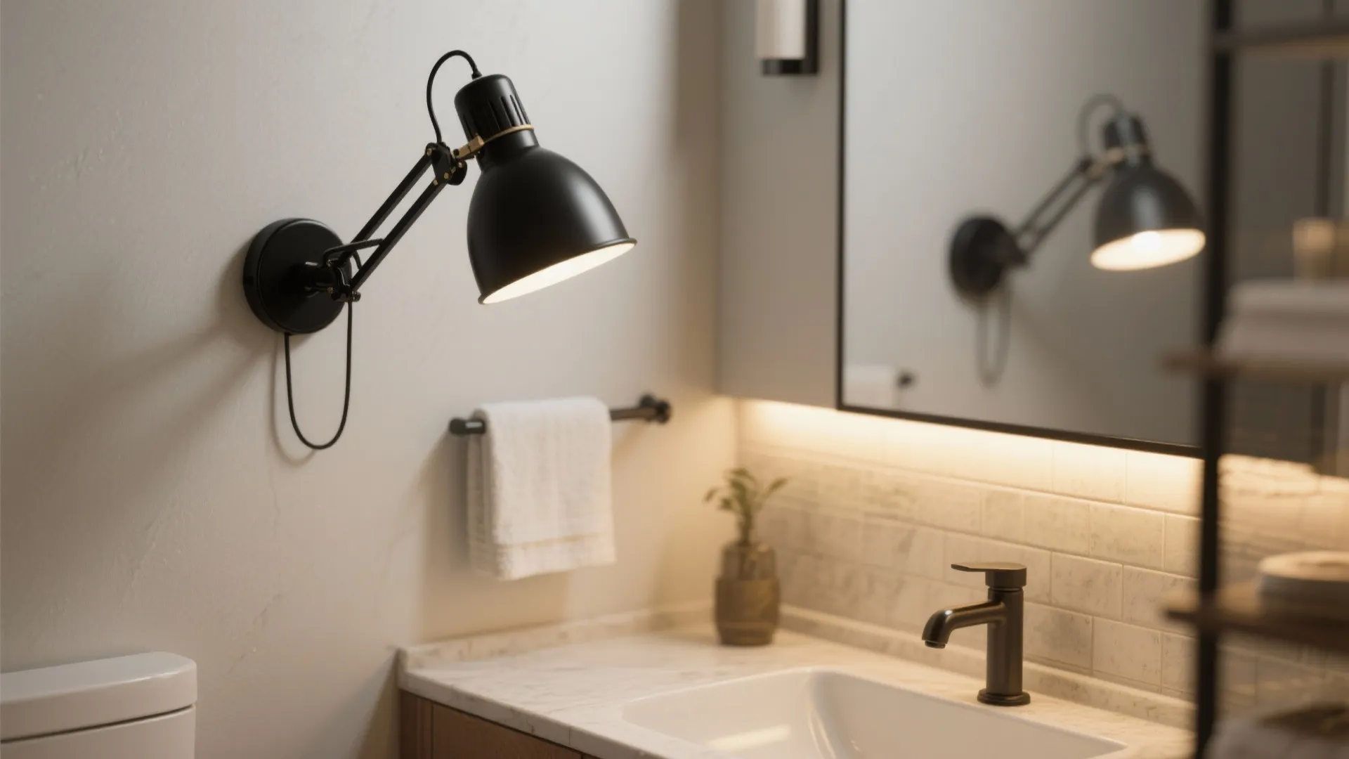 5. Adjustable black swing-arm sconces for flexible task light