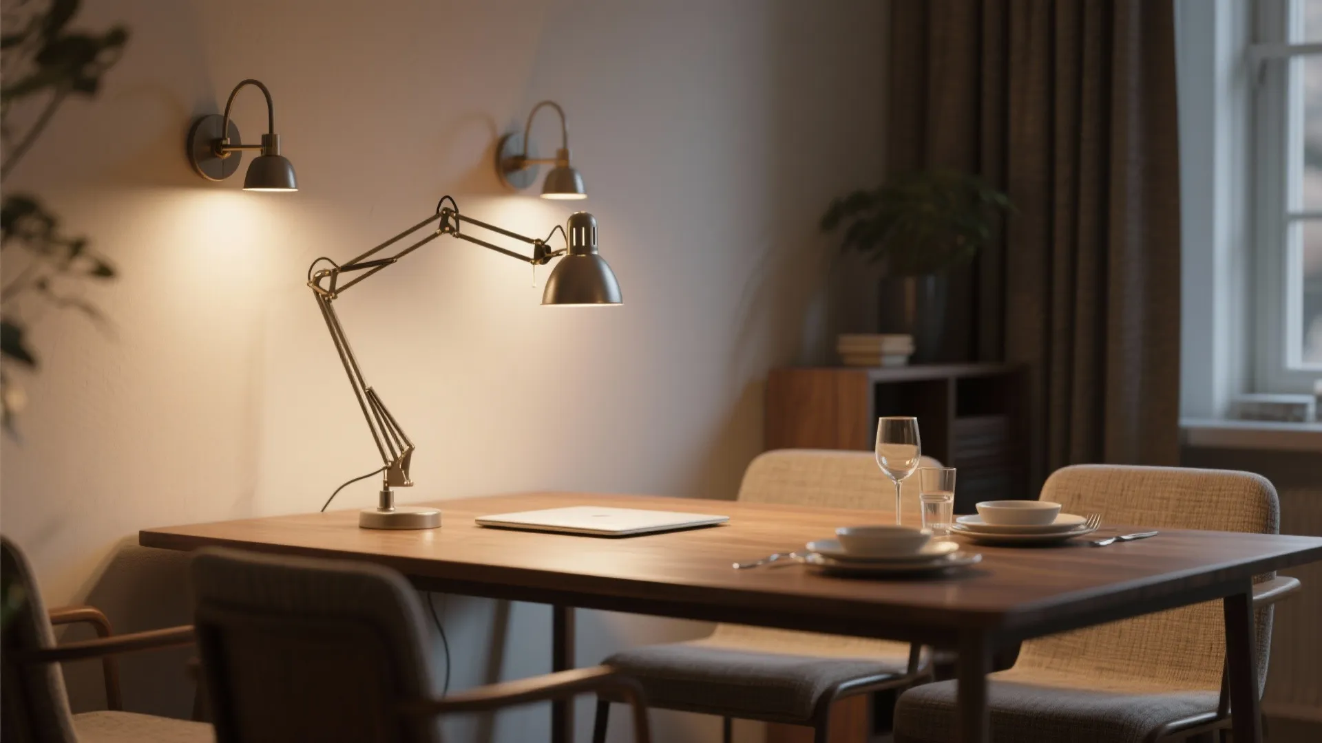 3. Adjustable swing-arm sconces for multifunctional tables