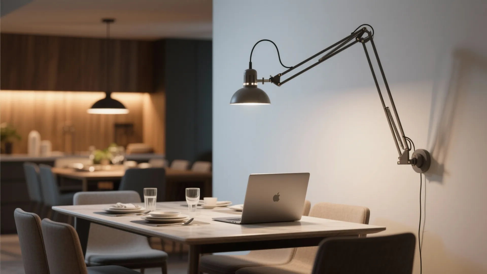 3. Adjustable swing-arm fixture for multipurpose tables