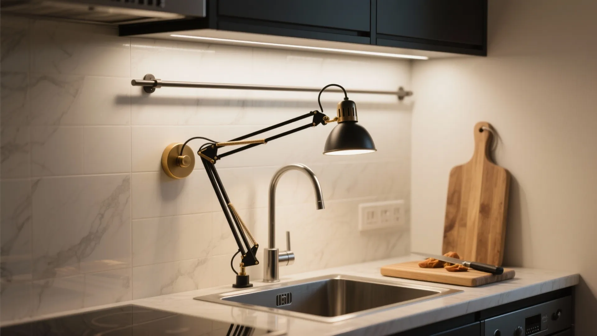 Adjustable swing-arm task lights over prep zones